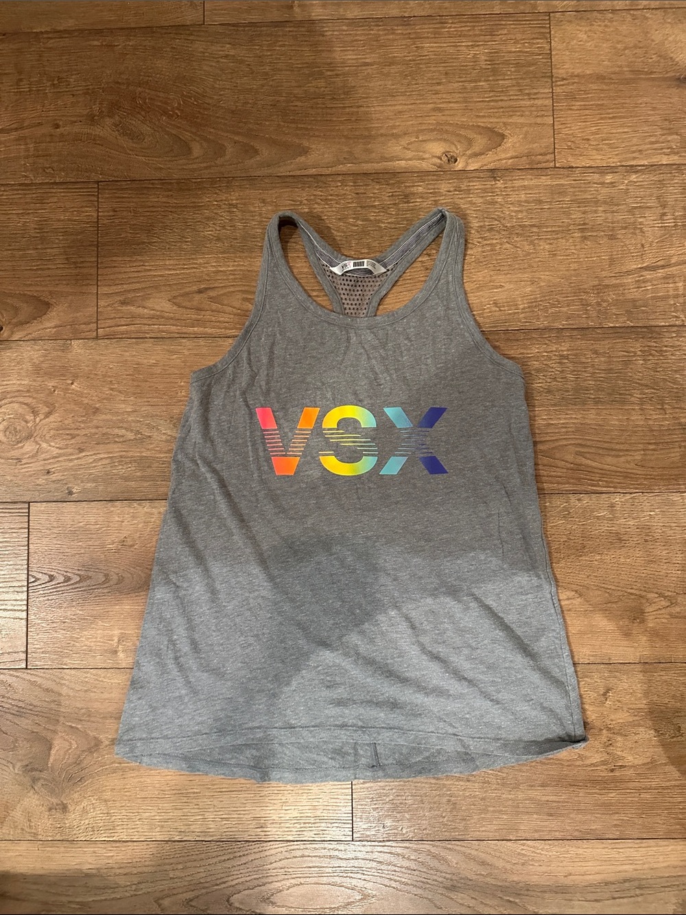 VSX Gray Racerback Tank with Rainbow VSX Logo